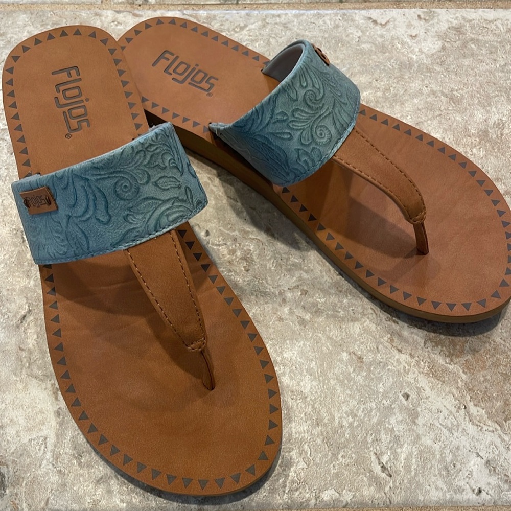NWT - Blue and Brown Sandals with Braided Straps